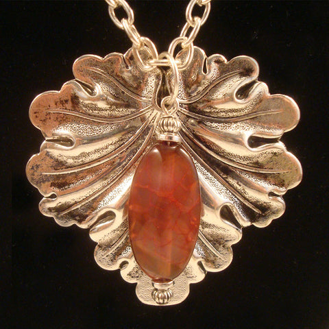 Silver Leaf with Stone Pendant